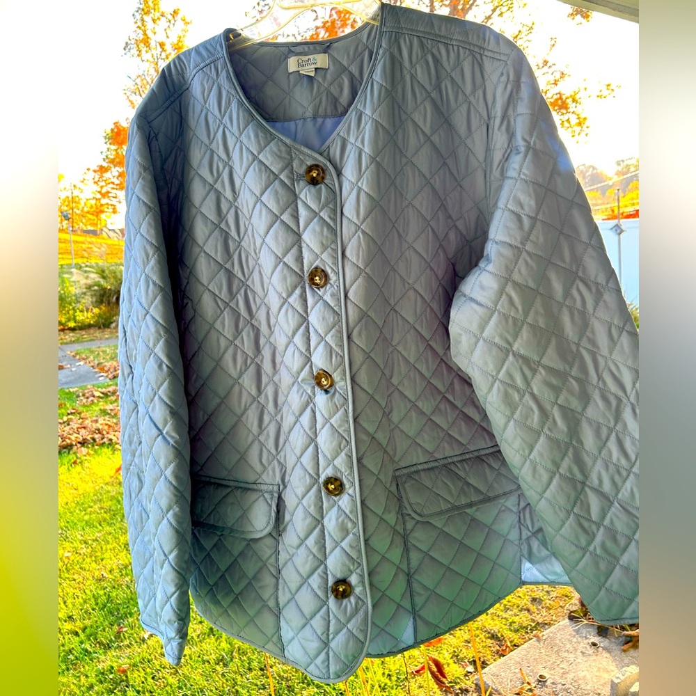 Women’s light weight, quilted jacket w/ button front close & 2 Lg. front pockets